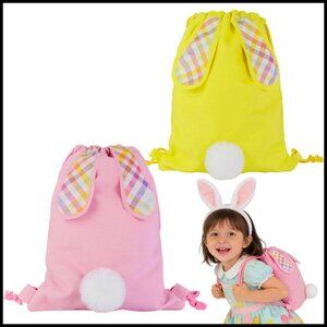 Canvas Drawstring Backpack Reusable Cinch Bag Easter Bunny Treat Party Favor